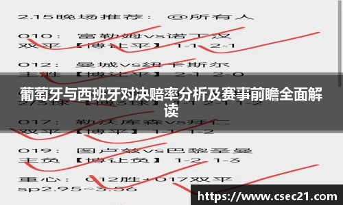 葡萄牙与西班牙对决赔率分析及赛事前瞻全面解读